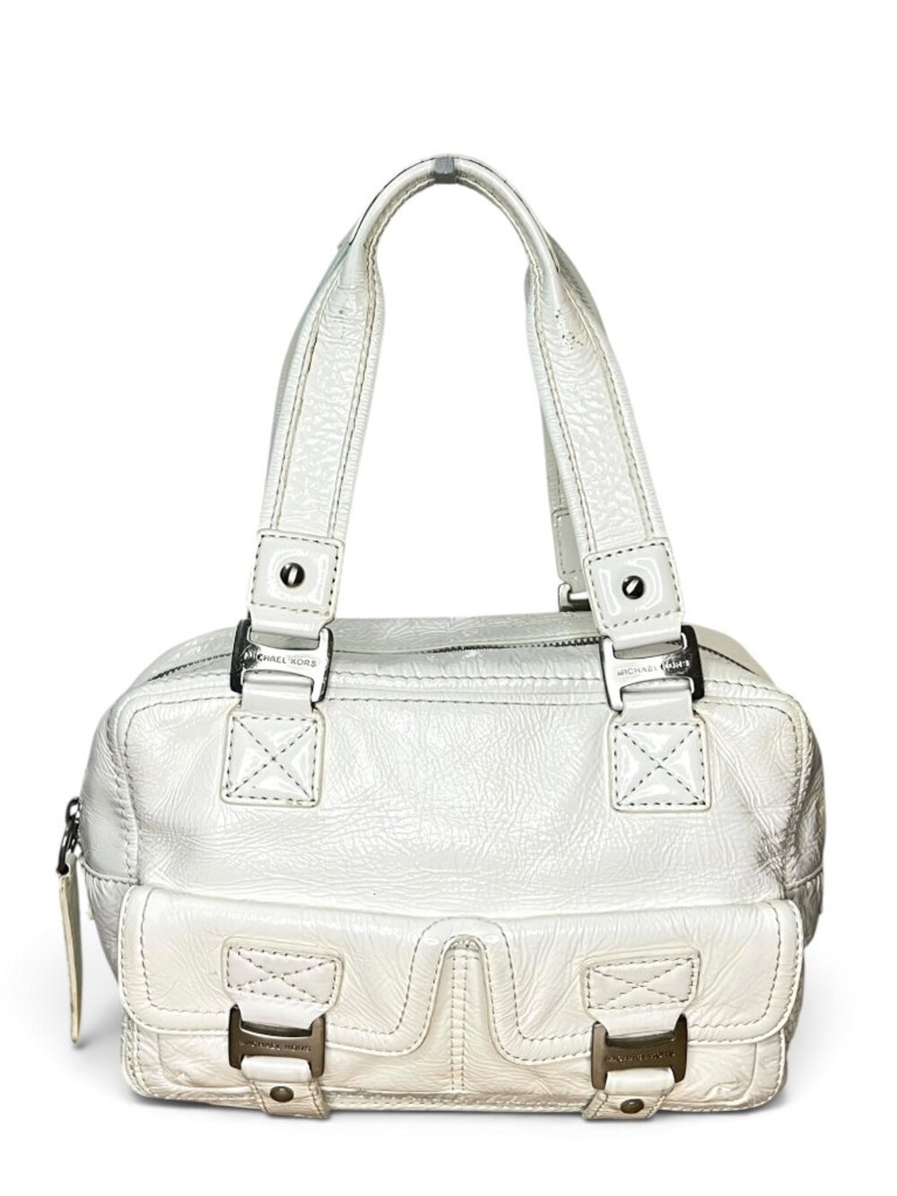 Michael Kors Ranger White Patent Leather Satchel Buckle Accents & Dual Handles